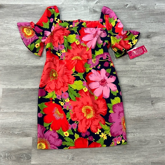 Trina Turk NWT Kanan Square Neck Ruffle Sleeve Shift Dress - Picture 1 of 9